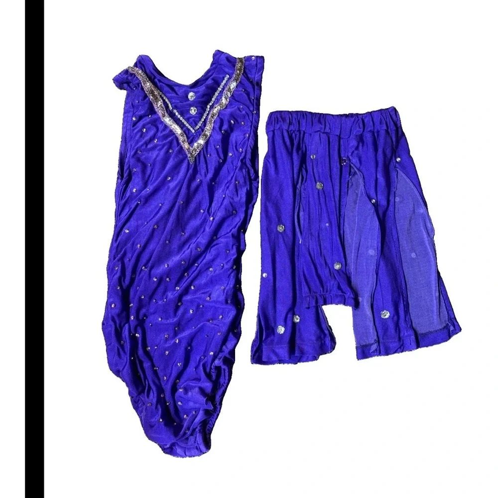 VTG Girls Baton Twirling Leotard Size 12 Rhinestones Purple 70s Handmade